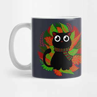 Hello Autumn - cute cat with leaves Mug